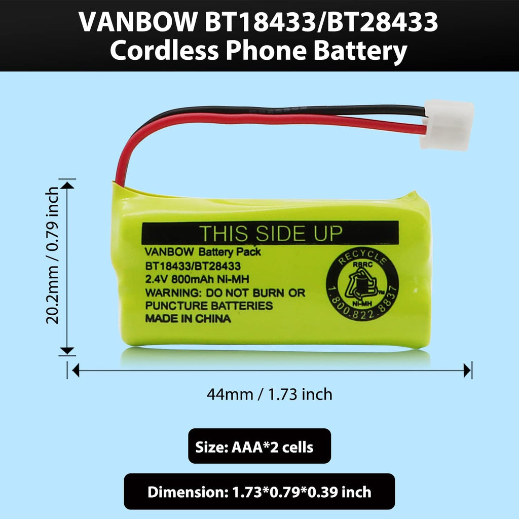 BT18433/BT28433 2.4V 800mAh Ni-MH Cordless Phone Battery, Also Compatible with AT&T BT184342/BT284342 BT8300 BT1011 BT1018 BT1022 BT1031 2SN-AAA55H-S-J1 CS6120 CS6209 CL80109 EL52419 (Pack 3)