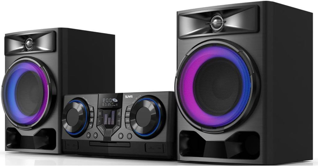Pyle Mini Hi-Fi Bluetooth Stereo System – 3-Piece CD Player with Speakers, MP3, FM Radio, USB Recording, Subwoofer, DSP-Tech, Equalizer Settings, Compact Home Stereo System with Remote Control (Black)