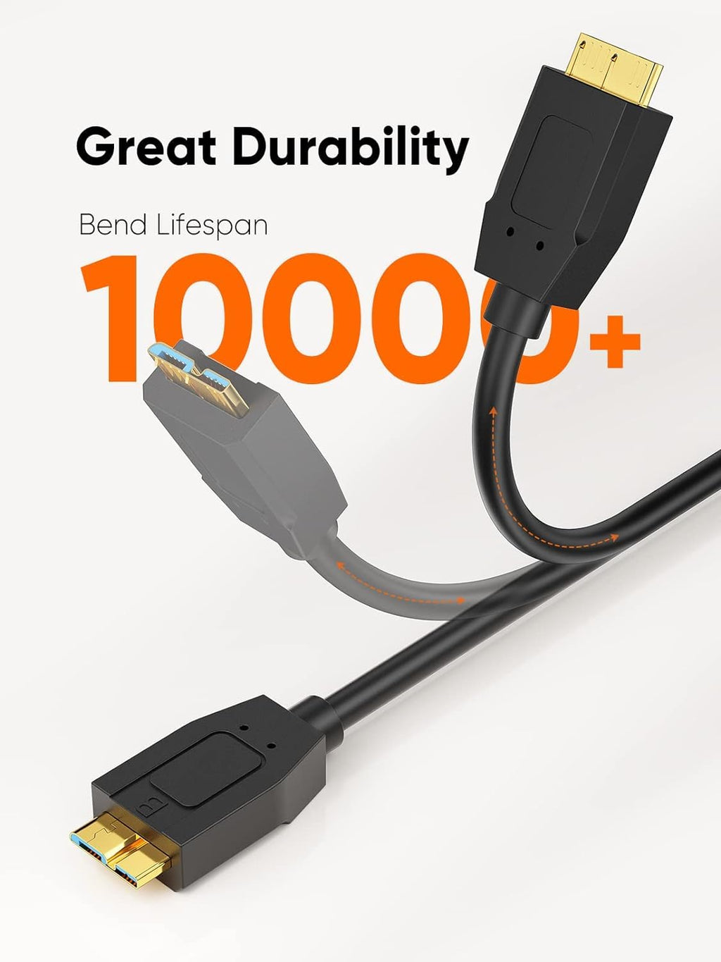 CableCreation 1FT*2 USB C to Micro B Cable,10Gbps Speed External Hard Drive Braided,USB 3.1 Type C to Micro B Work for iPhone 15/16,Seagate WD Westgate My Passport,MacBook Pro,iPad/Tablet,Black