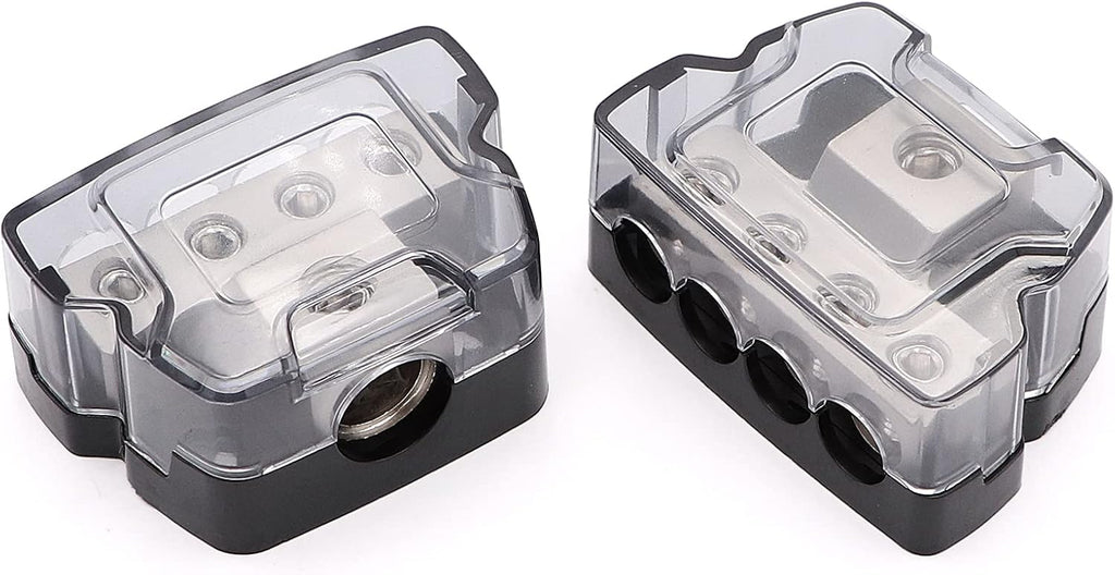 4 Way Power Distribution Block 1x 0/2/4 Gauge in 4X 4/8/10 Gauge Out Nickel Plated Car Audio Splitter Amp Distribution Connecting Block,2Pcs