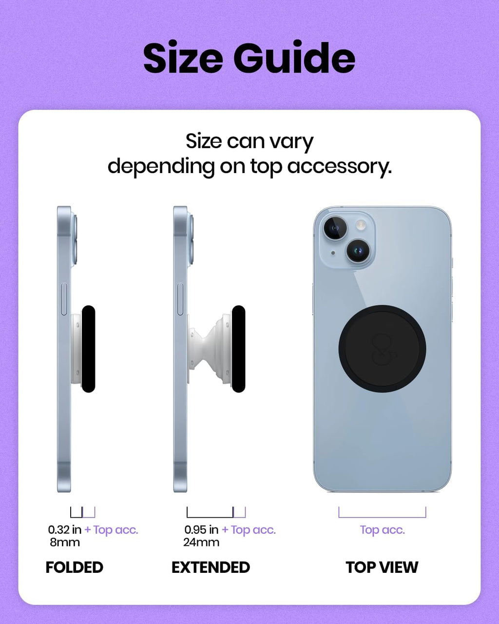 Solid Color Button Phone Grip – Minimalist Design, Durable and Lightweight, Grip and Stand for Smartphones (Purple, Adhesive Type)
