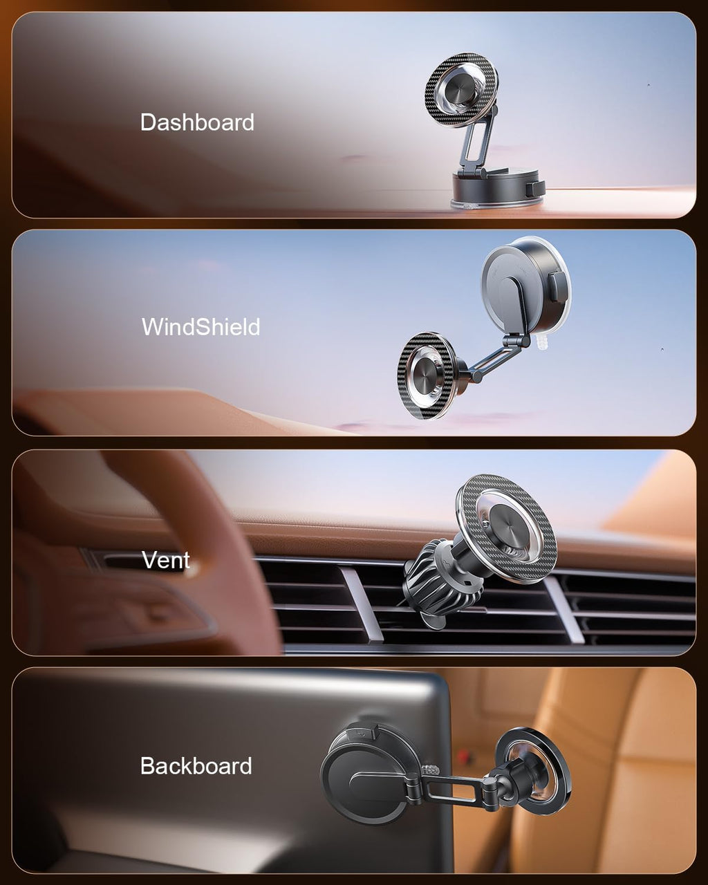 SUPERONE for Magsafe Car Mount [80+LBS Strongest Suction & 2400gf Strongest Magnetic] 360°Adjustable Vacuum Phone Holder for Your Car Accessories Fit iPhone 16 Pro Max 15 14 13 12 Plus MagSafe Case