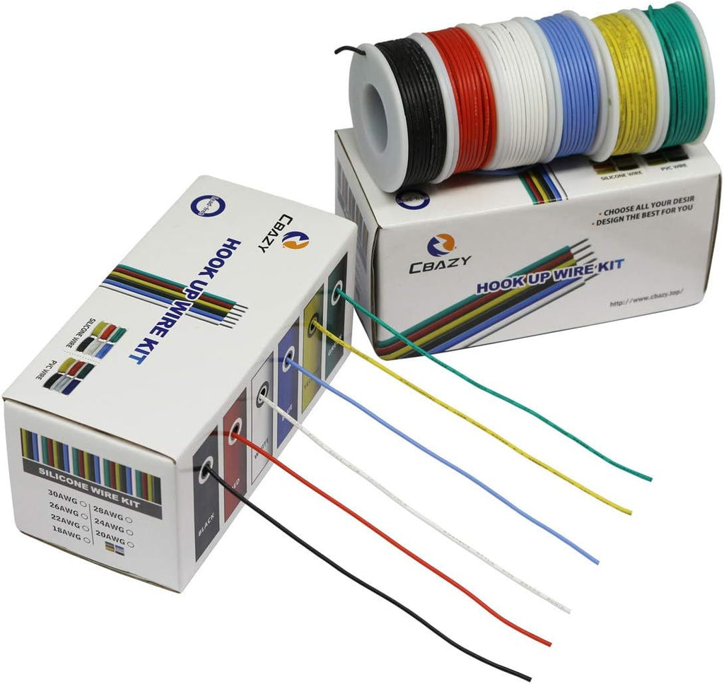 CBAZY™ Hook up Wire Kit (Stranded Wire Kit) 24 Gauge Flexible Silicone Rubber Electric Wire 6 Colors 19.6 feet Each 24 AWG