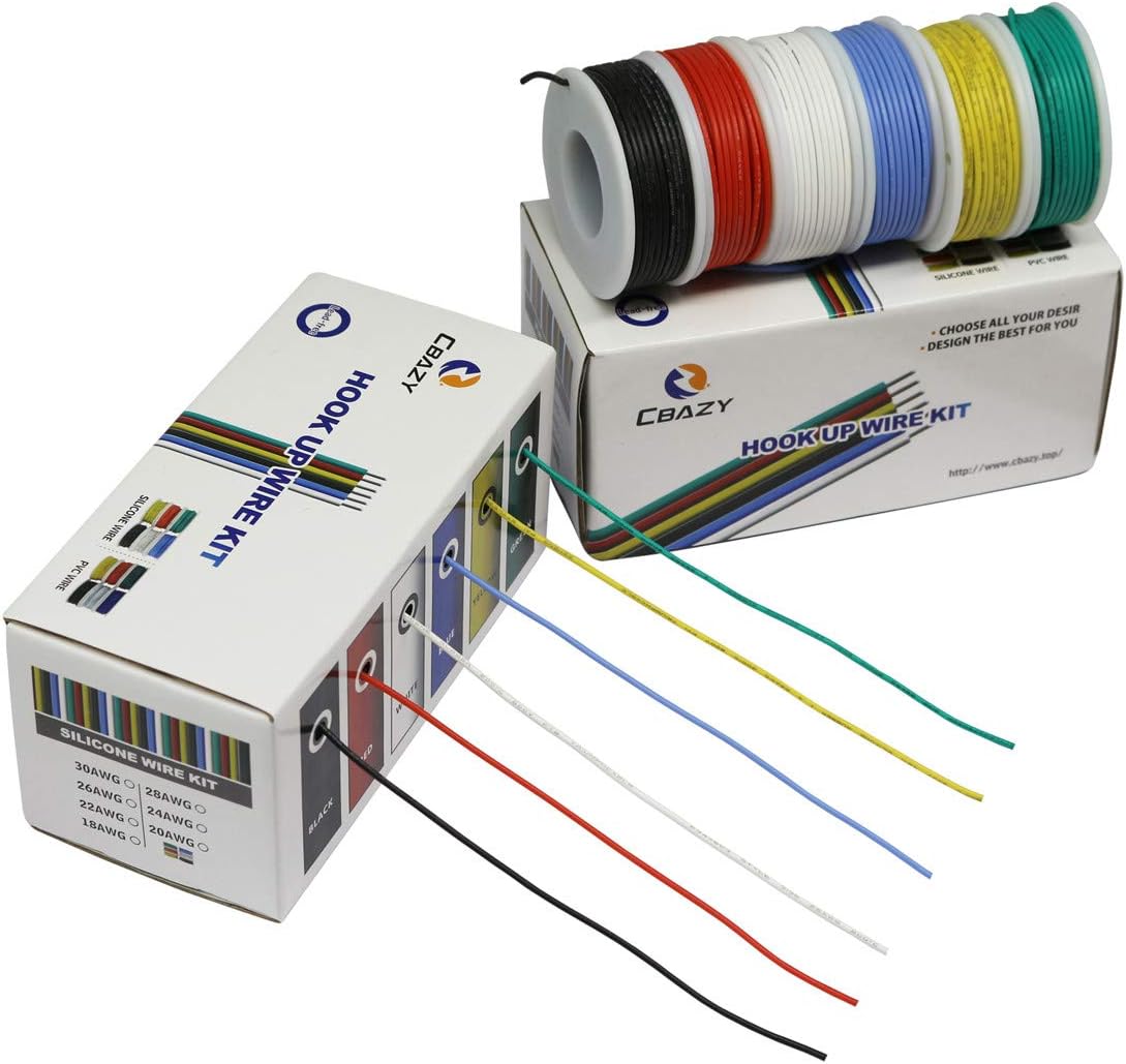 CBAZY™ Hook up Wire Kit (Stranded Wire Kit) 28 Gauge Flexible Silicone Rubber Electric Wire 6 Colors 32.8 feet Each 28 AWG