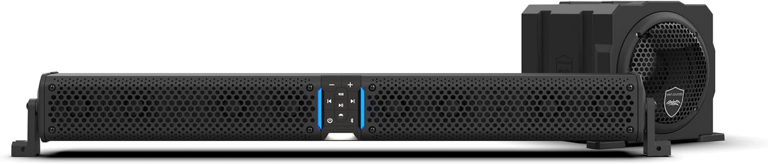 wet sounds Package - Black Stealth XT-8, 8 Speaker High Powered Sound Bar w/Remote and AS-10 10" 500 Watt Powered Stealth Subwoofer