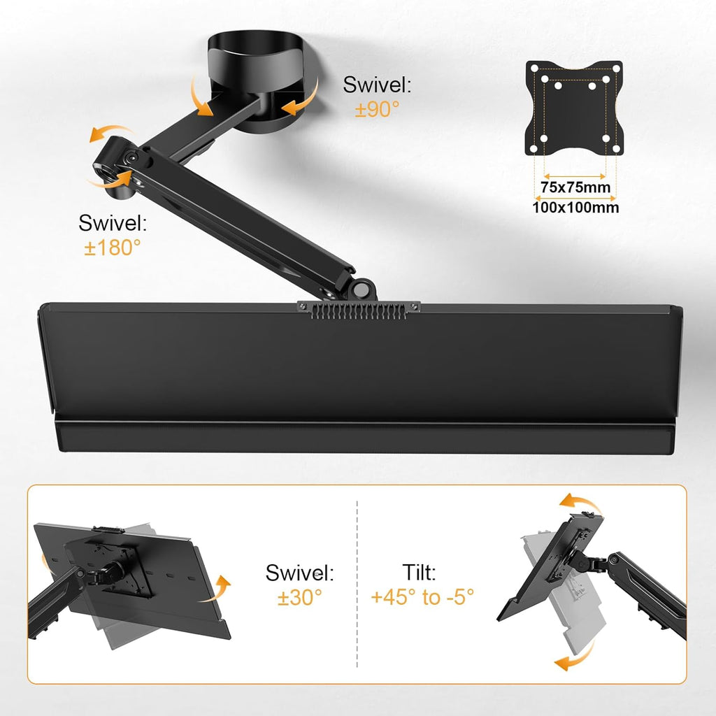 Wall Mount Keyboard Tray- Keyboard and Mouse Stand & Monitor Mount Arm,Height Adjustable Typing Platform Holds up to 26.4 lbs,Black