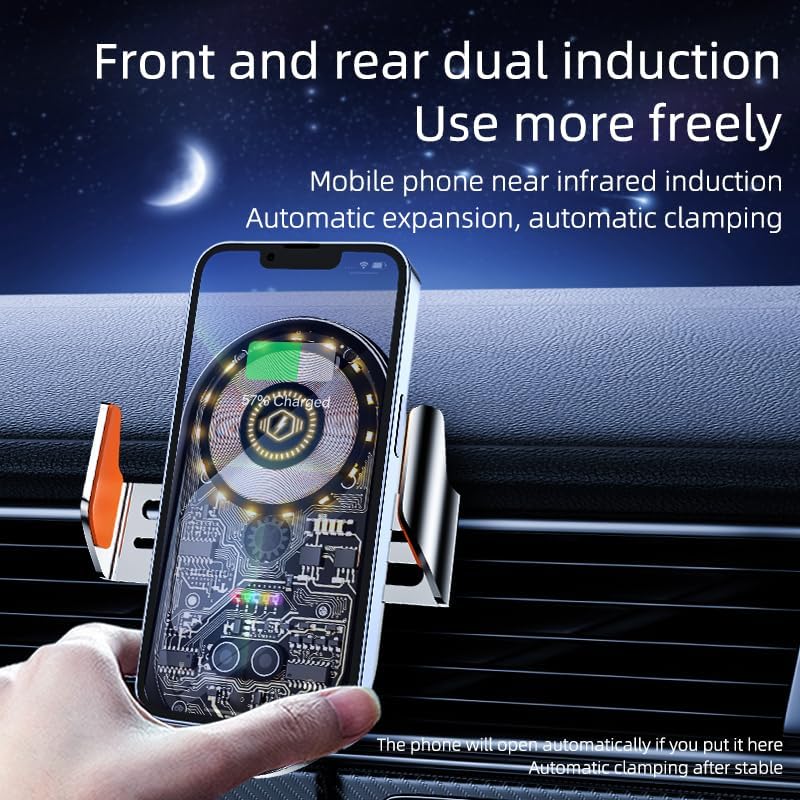 Wireless Car Charger, 15W Fast Charging Auto-Clamping Car Charger Phone Mount Air Vent Cell Phone Holder Compatible with iPhone 16 Pro Max/15/14/13/12/11, Samsung Galaxy S23/S22/S21/S20, etc