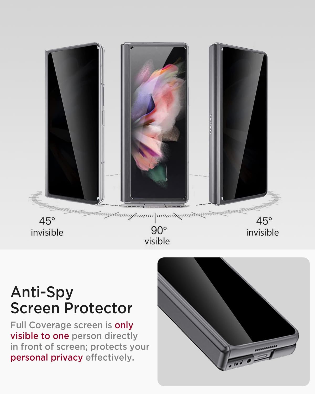 Miimall for Galaxy Z Fold 3 Case with Privacy Screen Protector, Built-in Adjustable Kickstand & Magnetic Hinge & Upgraded Camera Protection All-Inclusive Protective Cases for Galaxy Z Fold 3 5G Grey