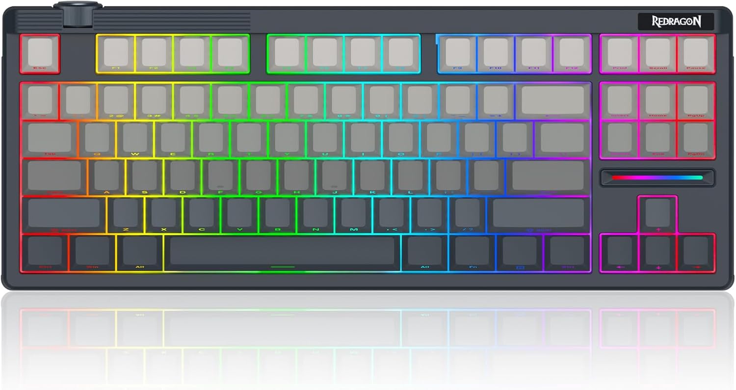 Redragon K729 PRO 80% Wireless Gasket RGB Gaming Keyboard, 3-Mode TKL Mechanical Keyboard w/Knob Control, Gradient PBT Keycaps, Hot-Swap South-Facing Socket & 5-Layer Dampener, Custom Silent Switch