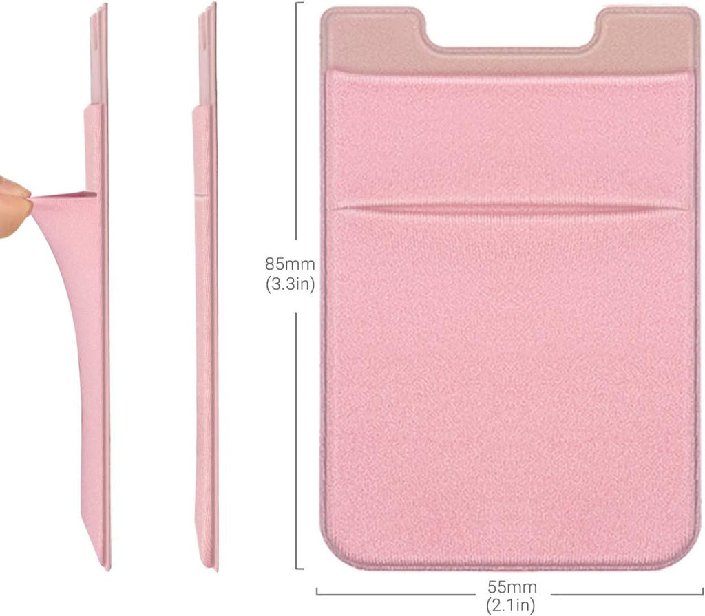 2 Pack Stick On Wallet Sleeve Cell Phone Dual Pocket Card Holder Double Pocket Pouch for iPhone Android Smartphone (2Pack PINK)
