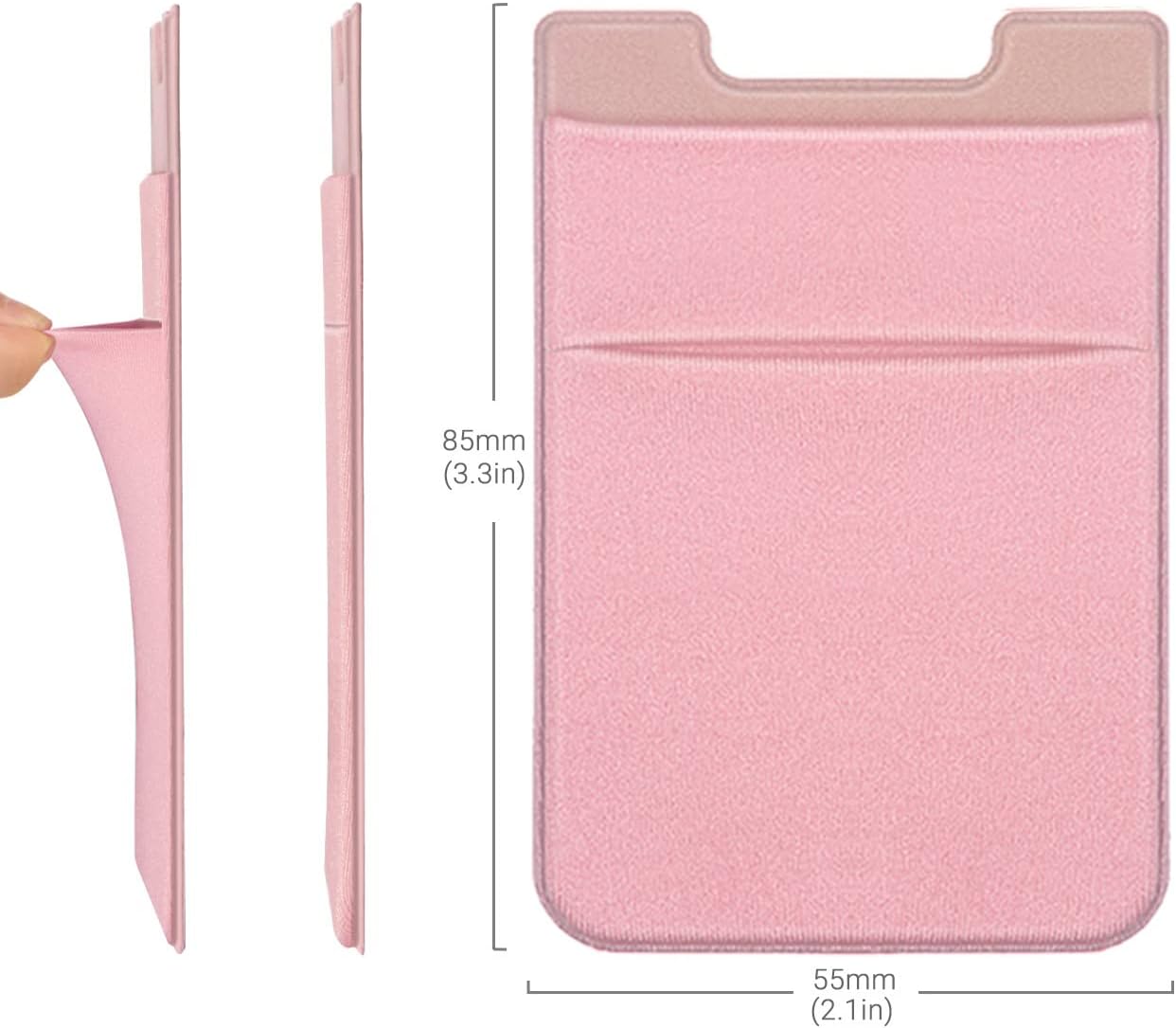 2 Pack Stick On Wallet Sleeve Cell Phone Dual Pocket Card Holder Double Pocket Pouch for iPhone Android Smartphone (2Pack PINK)