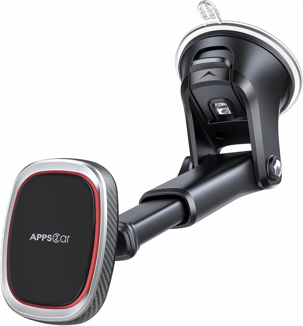 APPS2Car Magnetic Phone Mount, Dashboard Windshield Suction Cup Car Phone Holder Phone Mount with 6 Strong Magnets, Adjustable Telescopic Arm, Compatible with iPhone/Pro/Max/All Smart Phones
