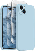 FireNova Designed for iPhone 15 Case, Silicone Upgraded [Camera Protection] Phone Case with [2 Screen Protectors], Soft Anti-Scratch Microfiber Lining Inside, 6.1 inch, Sky Blue