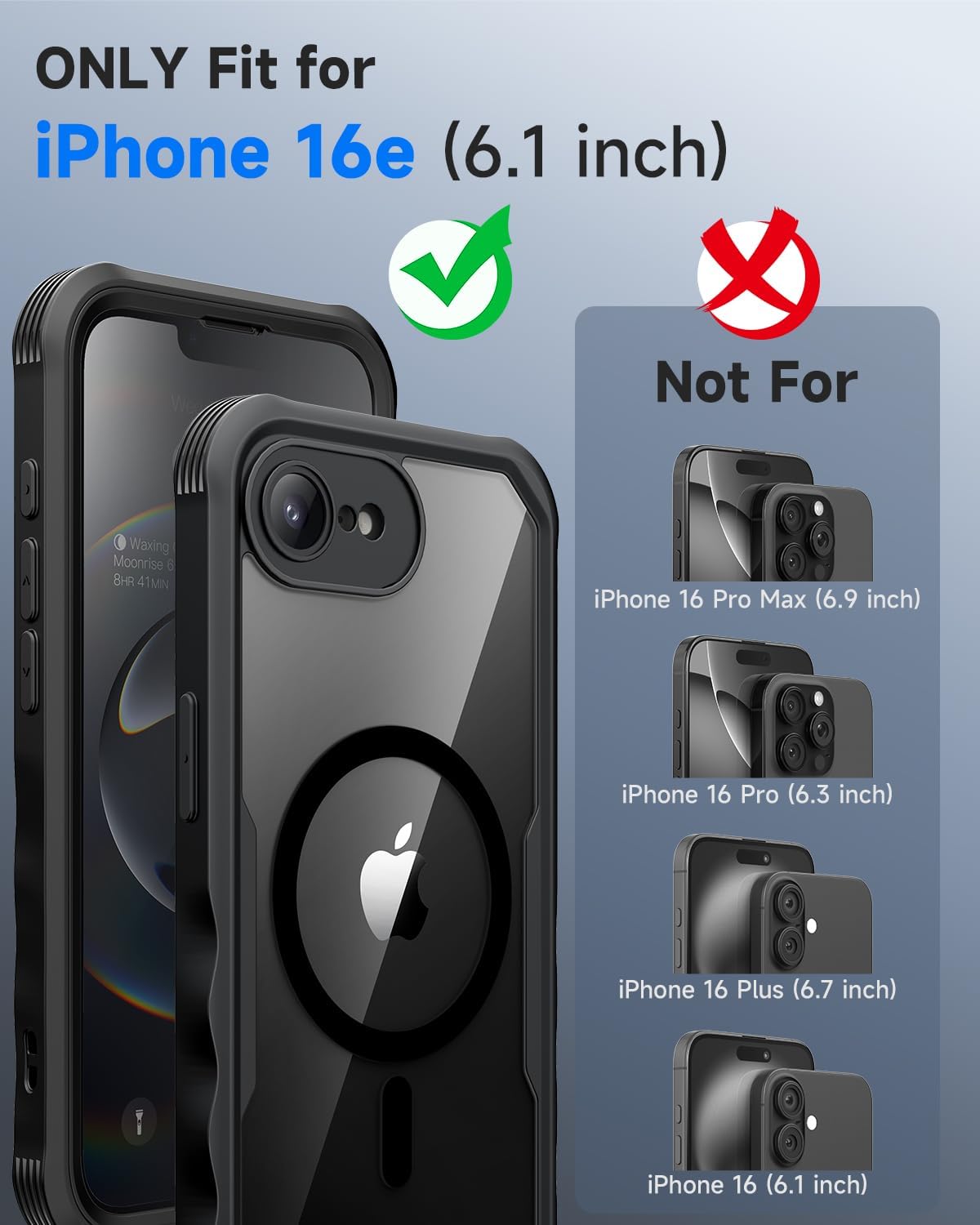 seacosmo for iPhone 16e Case, Full Body Bumper with Built-in 9H Tempered Glass Privacy Screen Protector and Camera Lens Protection, Compatible with MagSafe, Shockproof 16 e Phone Case, 6.1", Black