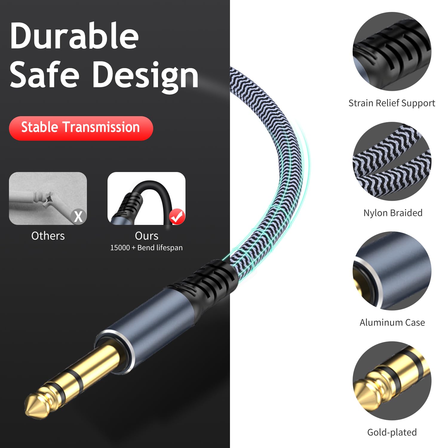 1/4 inch 10ft Stereo Headphone Guitar Cable, Male to Female, Quarter inch Headphone Extension
