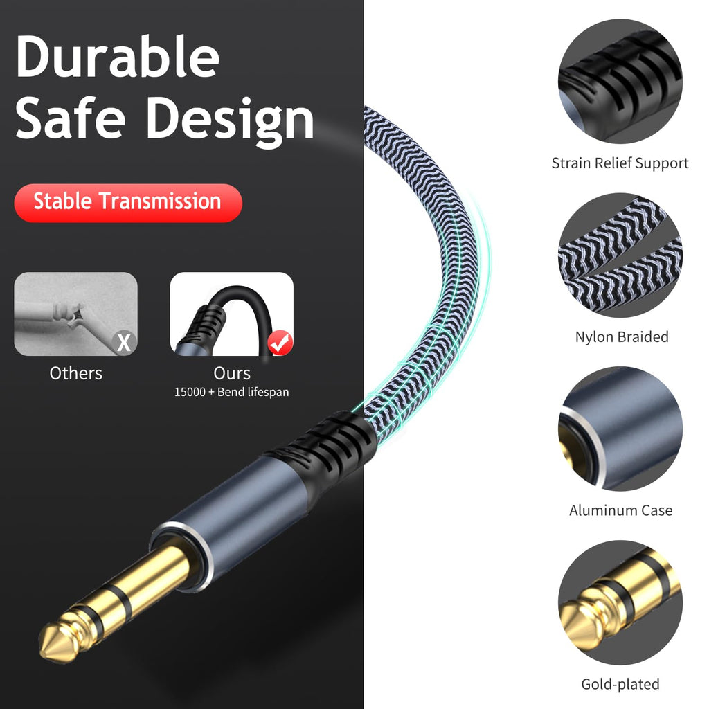 1/4" Male to Female Stereo Headphone Extension Cable - 30ft Quarter Inch Guitar Cable