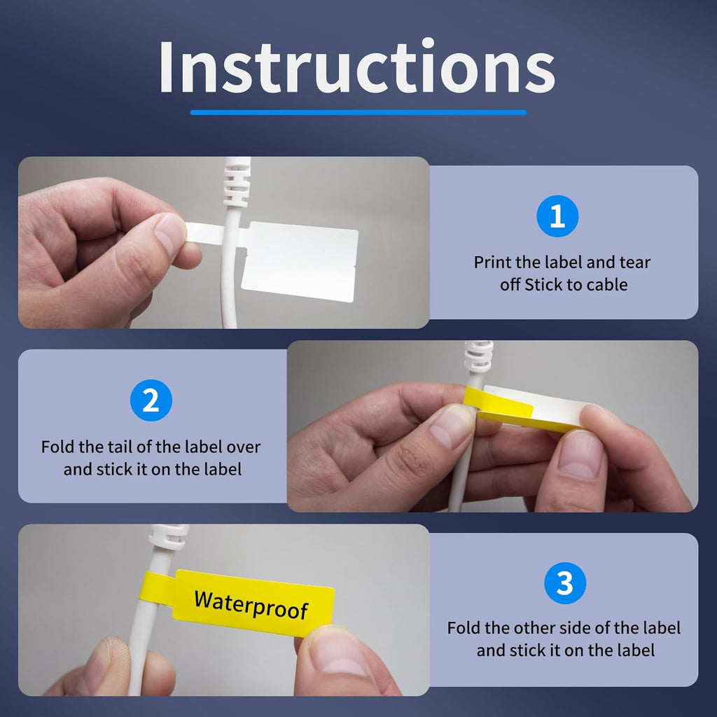 100 Pcs Cable Labels - Waterproof Wire Cord Labels, Tear Resistant Wire Label, Self Adhesive Cord Organizing Label, for Cable Management, Compatible with PUQU AQ20 Label Makers(Yellow) 25x78mm