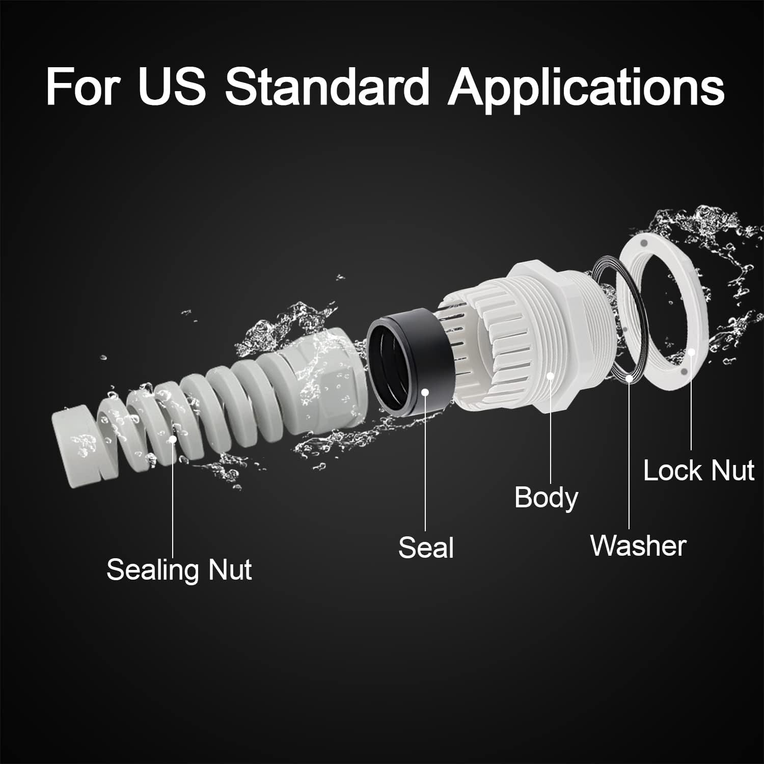 LeMotech 2Pcs NPT 1/2" IP68 Waterproof Cable Gland Flex Spiral Strain Relief Grey Nylon Joint with Gaskets for 6-12mm Wire Thread