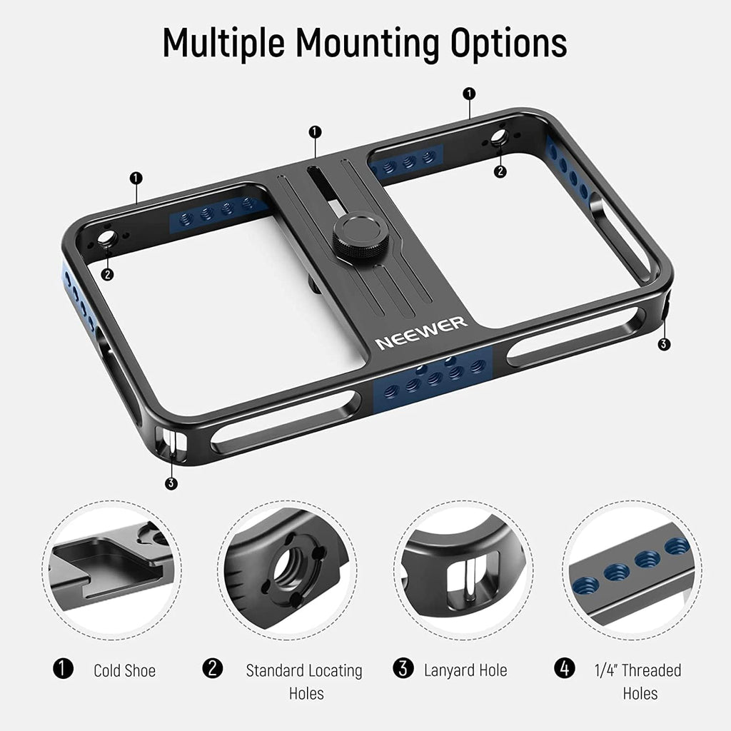 NEEWER Phone Stabilizer Video Rig Kit, Aluminum Handheld Phone Cage with Silicone Handles&Adjustable Phone Clip Compatible with iPhone 14 Plus 14 Pro Max 13 Pro Max Samsung for Vlogging Live Streaming