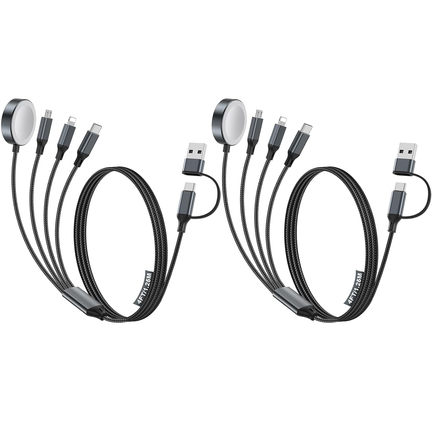 4-in-2 Multi Charging Cable for Apple Watch Charger/Samsung/iPhone Charger,Car/Office/Camping/Travel Essentials,Type C Cable Cord for iWatch Ultra/10-2/iPhone 16-11/Samsung S25-S20,iPad,airPods-Black