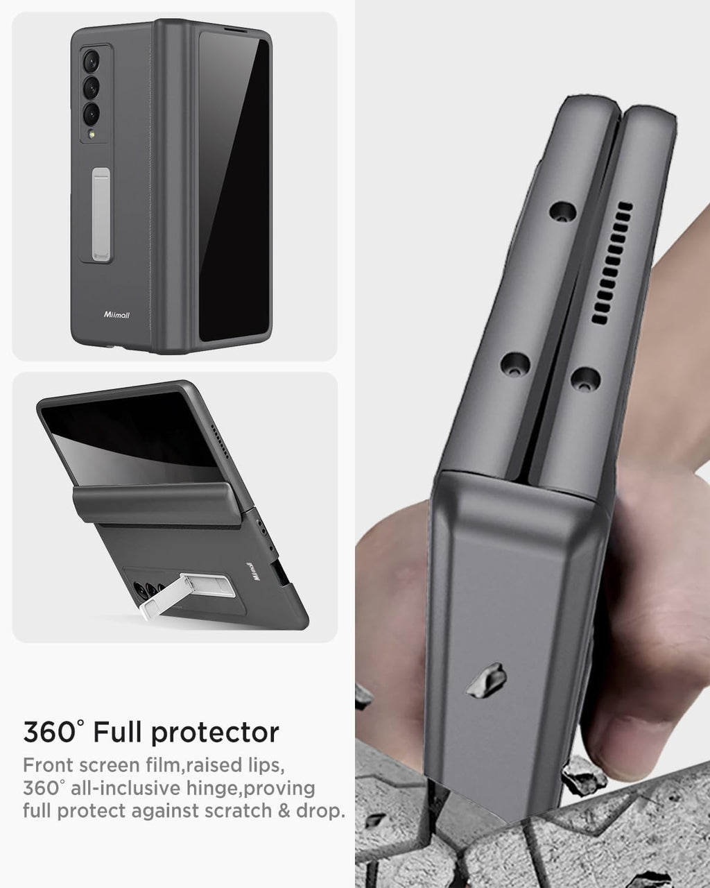 Miimall for Galaxy Z Fold 3 Case with Privacy Screen Protector, Built-in Adjustable Kickstand & Magnetic Hinge & Upgraded Camera Protection All-Inclusive Protective Cases for Galaxy Z Fold 3 5G Grey