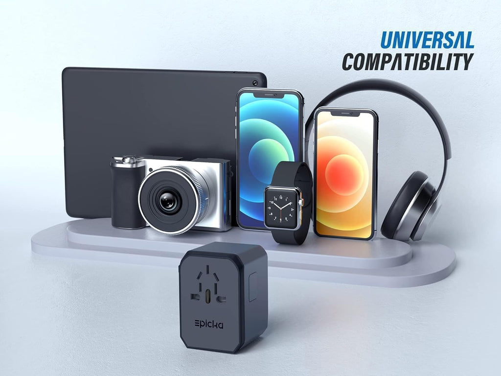 EPICKA Universal Travel Adapter, European Travel Plug Adapter - International Power Adapter Worldwide Charger with USB-C & 4 USB-A Ports, Travel Essentials for Italy, UK, Japan (TA-105, Space Grey)