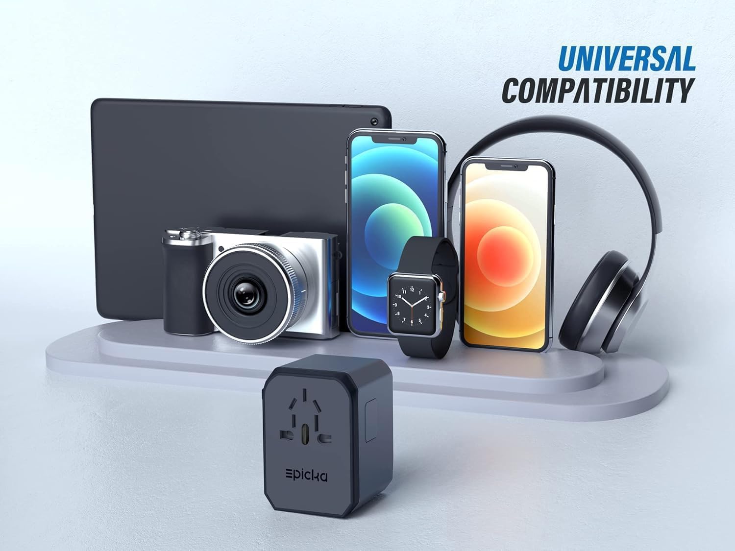 EPICKA Universal Travel Adapter, European Travel Plug Adapter - International Power Adapter Worldwide Charger with USB-C & 4 USB-A Ports, Travel Essentials for Italy, UK, Japan (TA-105, Space Grey)