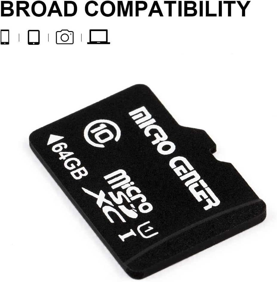 Micro Center 64GB Class 10 MicroSDXC Flash Memory Card with Adapter for Mobile Device Storage Phone, Tablet, Drone & Full HD Video Recording - 80MB/s UHS-I, C10, U1 (5 Pack)