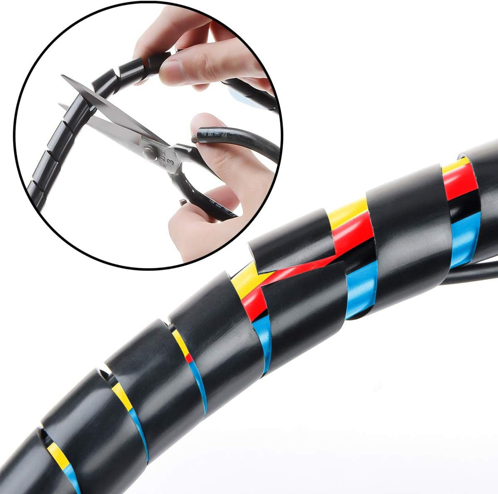 65FT XHF 4mm(Wrapping Range:1.5mm-10mm) Spiral Cable Wrap Cord for Computer Electrical Wire Organizer Sleeve Hose RoHS Black
