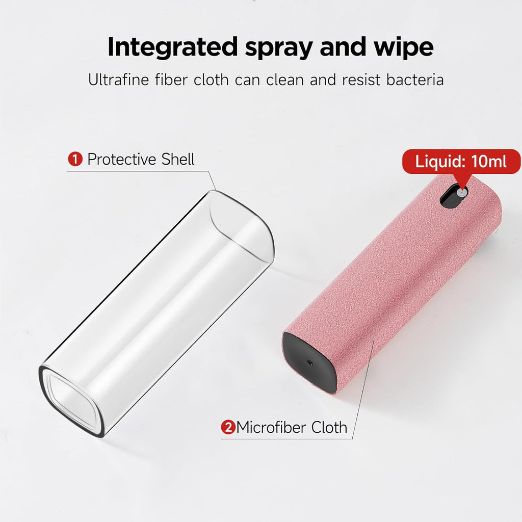 YTT Screen Cleaner, All-in-One Spray & Wipe Cleaner, with Transparent Protective Shell for All Phones, Laptop and Tablet Screens (Pink)