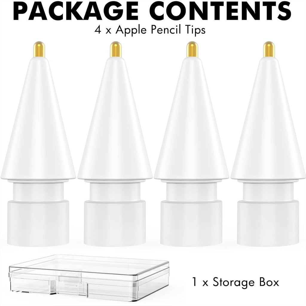 NIUTRENDZ 4 Pack Replacement Tips for Apple Pencil 2nd Generation and 1st Generation Fine Point Metal Tip, Wear-Resistant & Precise Control (1.95mm, White)