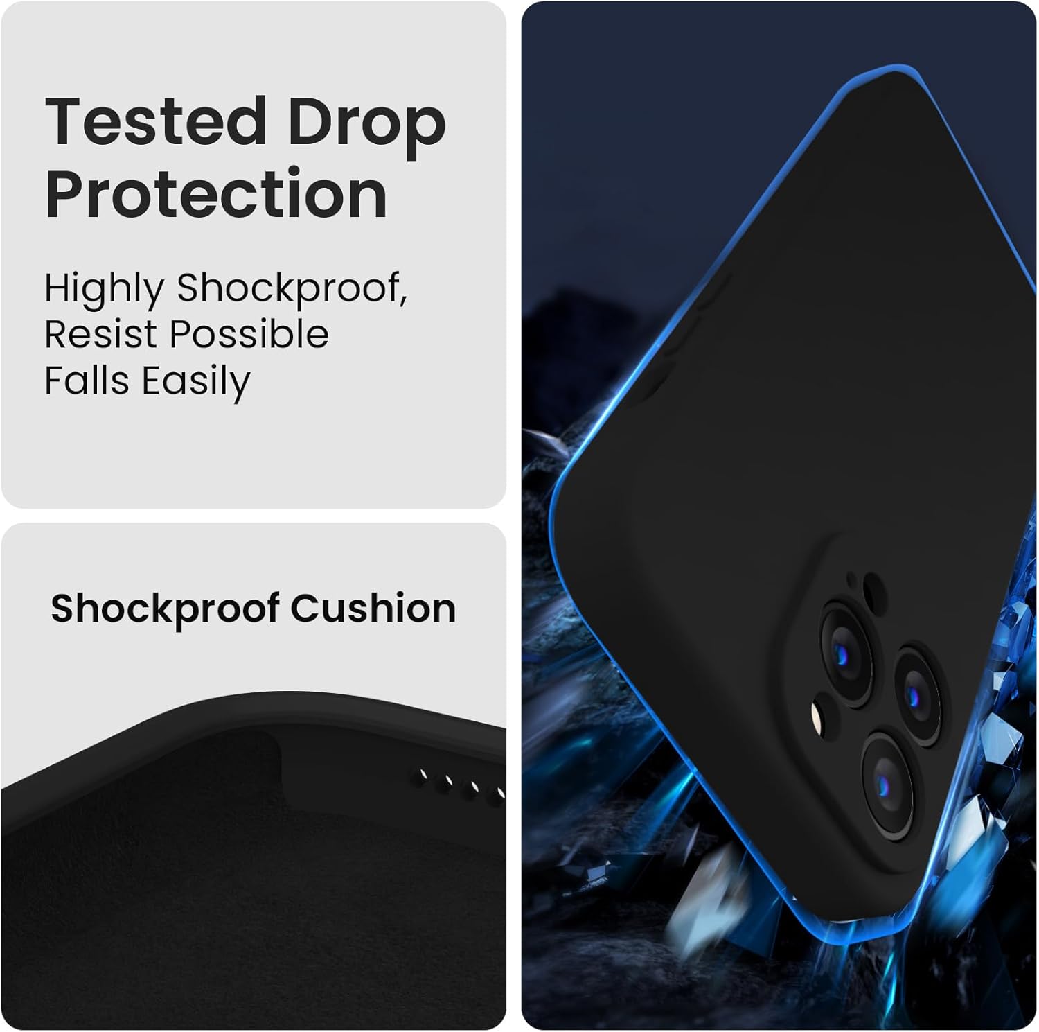 FireNova Designed for iPhone 13 Pro Case, Silicone Upgraded [Camera Protection] Phone Case with [2 Screen Protectors], Soft Anti-Scratch Microfiber Lining Inside, 6.1 inch, Black