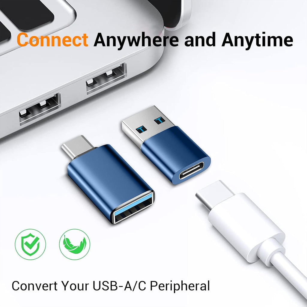 Temdan USB to USB C Adapter 4 Pack,【2*Type C Female to A Male Charger Converter】&【2*USB C Male to USB Female】 OTG Adapter for Apple Watch Ultra 8 9,iPhone 15 Pro Max 14 13 12,AirPods - Blue/Black