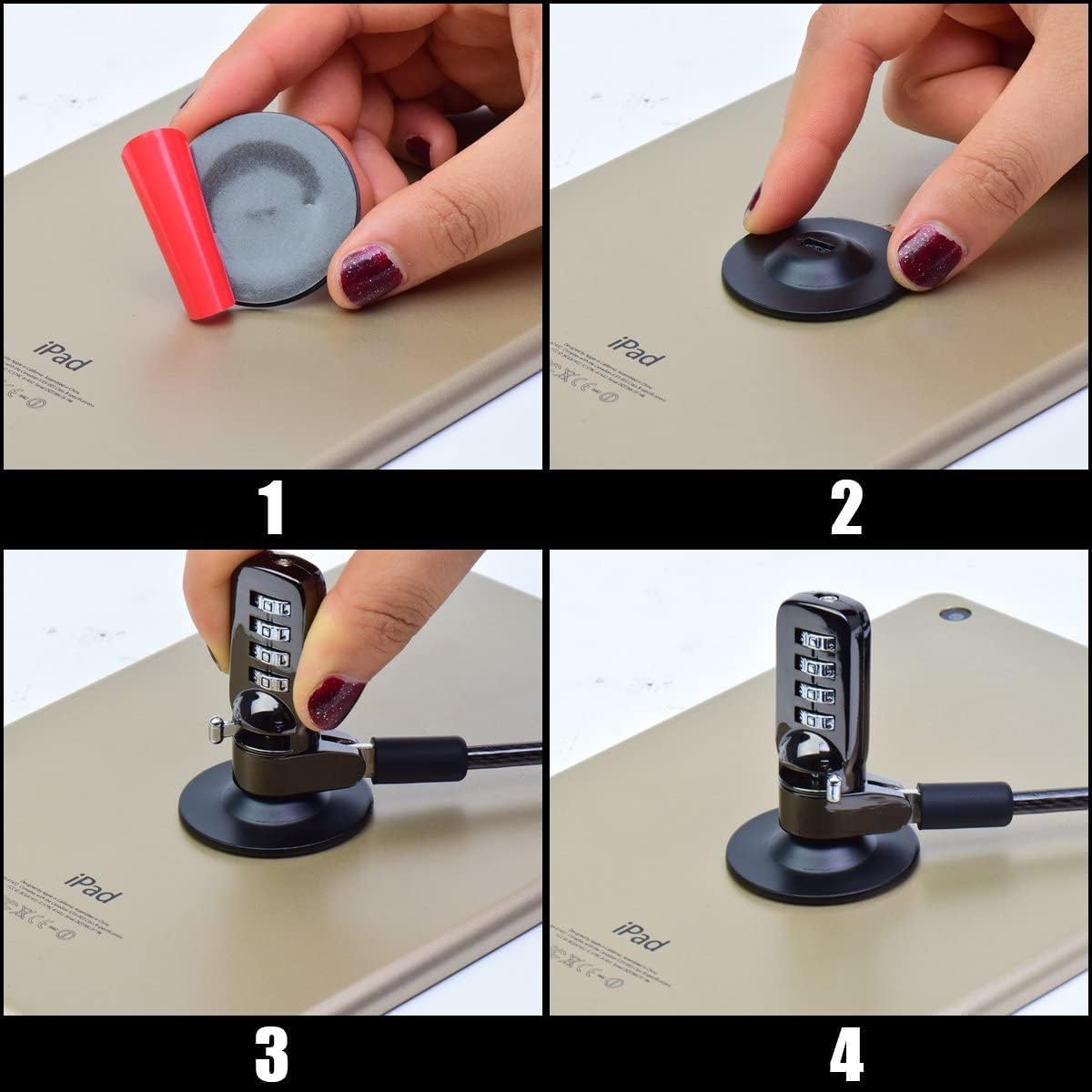 I3C Anchor Plate Adhesive Security Plate, Laptop Lock Plate with Slot, Universal Lock Plate for Laptop, Monitor, Smart Phone, Tablet, Other Electronic Products (Black 4pcs)