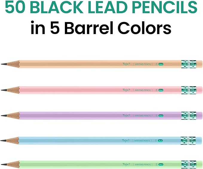 Taja 50 Pack Wood-Cased #2 HB Pencils, Bulk Pre-Sharpened Pencils - Image 2