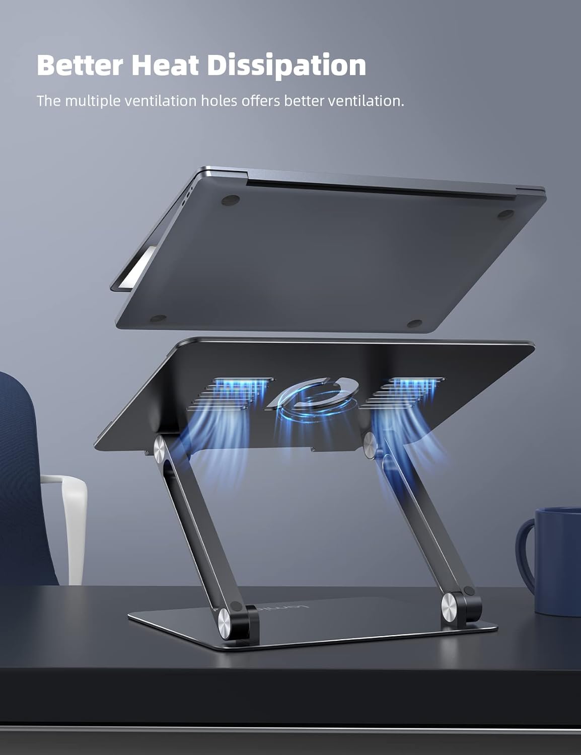 Lamicall Adjustable Laptop Stand, Portable Laptop Riser, Aluminum Laptop Stand for Desk Foldable, Ergonomic Computer Notebook Stand Holder for MacBook Air Pro, Dell XPS, HP (10-17.3'') - Black