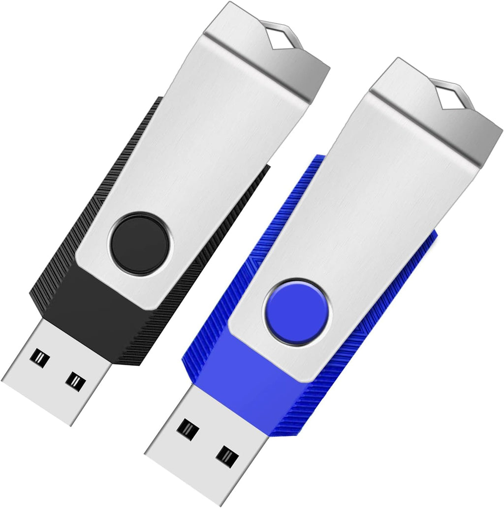 2GB Flash Drive 2 Pack, USB 2.0 Thumb Drives Jump Pen Drive Memory Stick with LED Light and Lanyards for Storage and Backup (Black Blue)