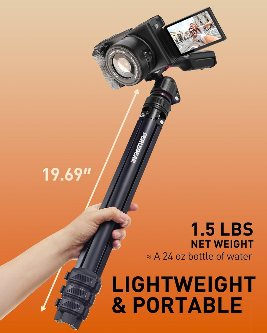 Perlegear Camera Tripod, 60″ Portable and Height-Adjustable, Travel Tripod with 13.2 lbs Max Load, Phone Camera Stand Heavy Duty for Video Recording, PGIPE01
