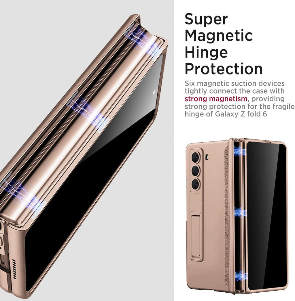 Miimall for Samsung Fold 6 Case with Privacy Screen Protector, Built-in Adjustable Kickstand & Magnetic Hinge & Camera Lens Protective All-Inclusive Phone Case for Galaxy Z Fold6 5G Champagne Gold