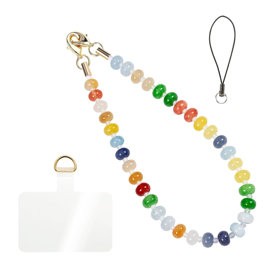 Handmade Natural Gemstone Crystal Beaded Charm Cell Phone Camera Lanyard, Hands-Free Wrist Strap, Phone Chain String, Keychain Decor for Walle (Colorful Candy)