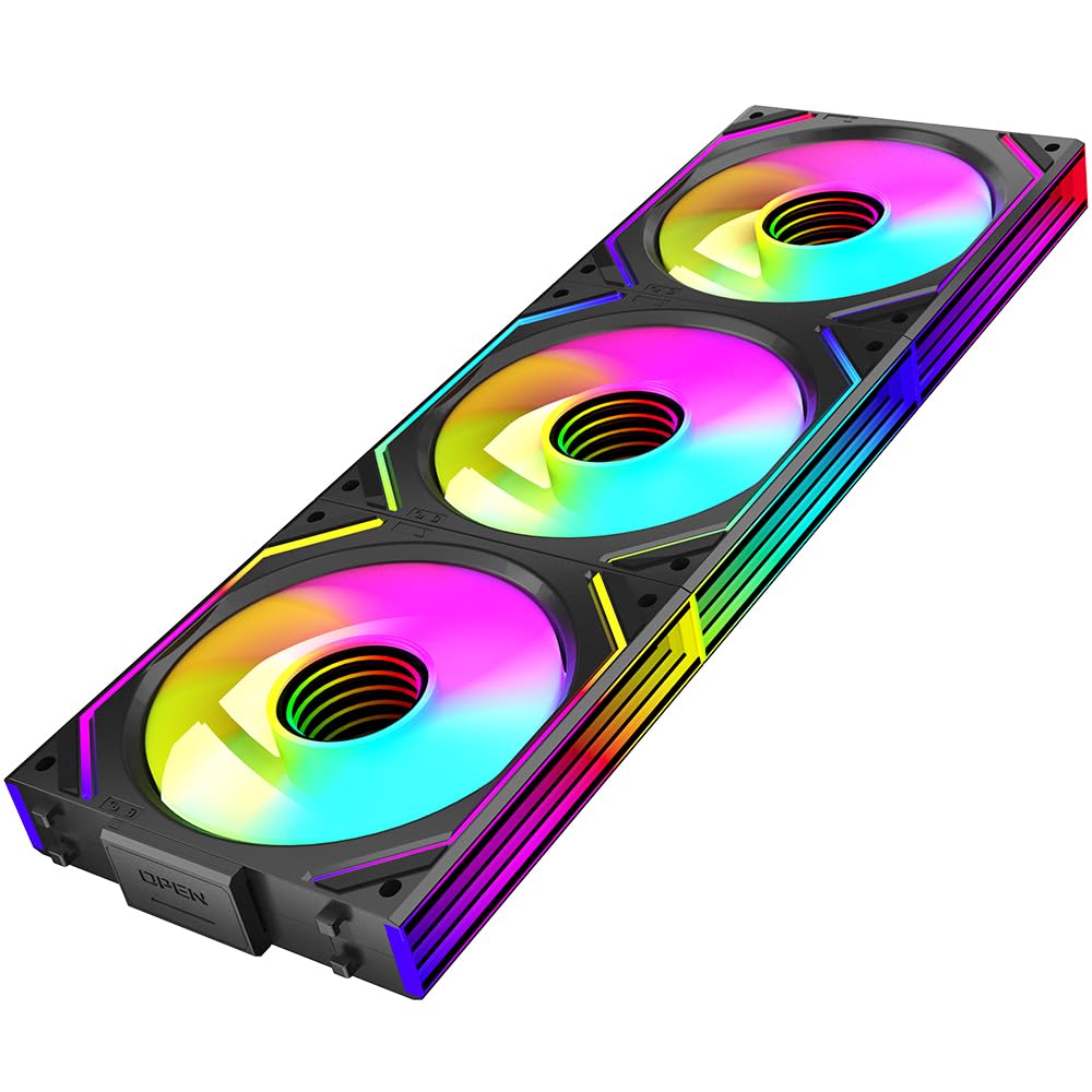 Jungle Leopard Interstellar V2 120mm Case Fan Infinity Mirror Module Daisy-Chain ARGB Fan Triple Pack with Controller Suitable for Computer Case & 360mm AIO Cooler(Black-3pack)
