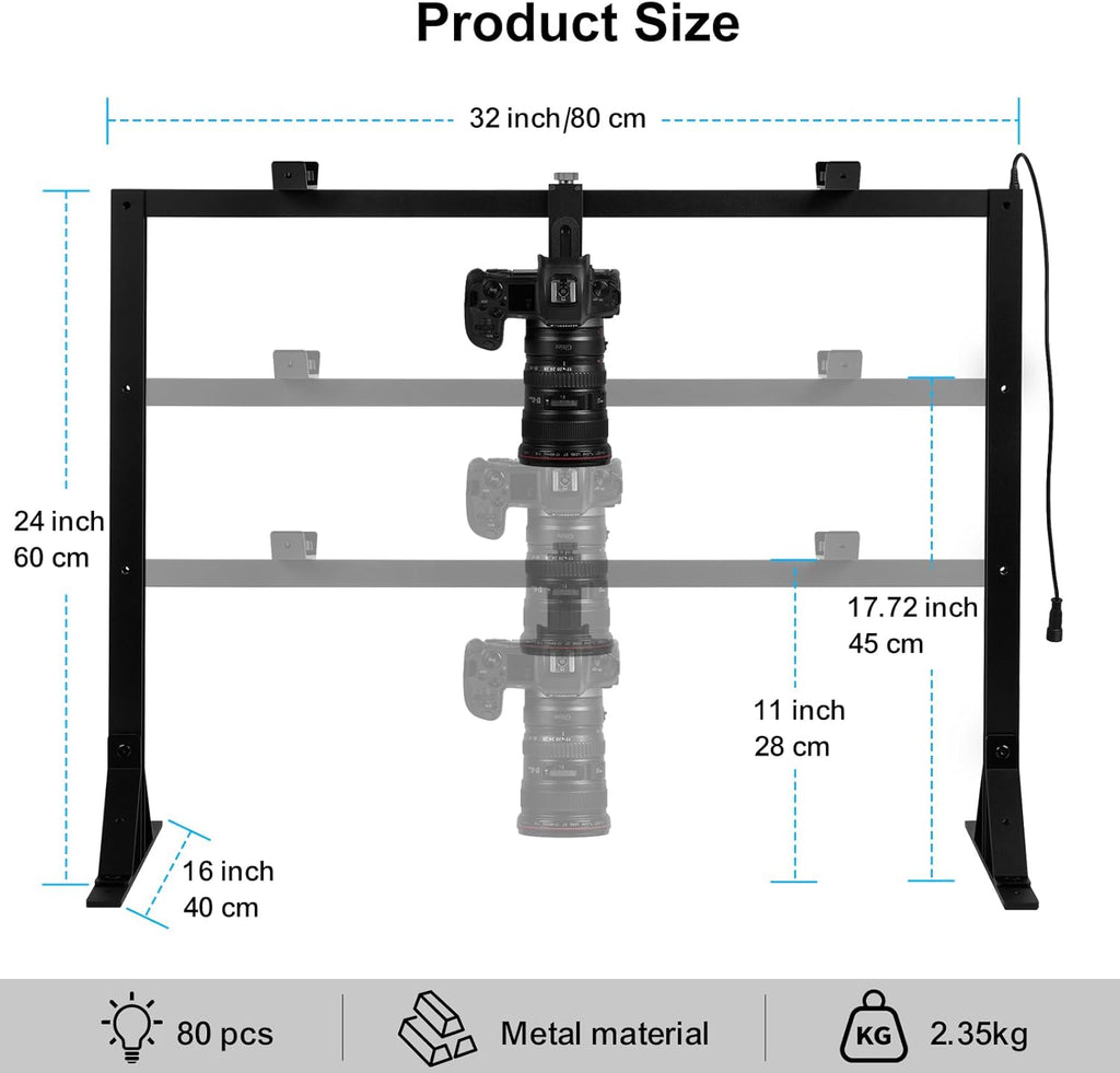 Overhead Camera Desk Mount Rig with 5600K Continuous LED Lighting - Top-Down Shooting Stand for Product Photography, Live Streaming - Universal Fit for DSLR, Mirrorless Cameras & Smartphones
