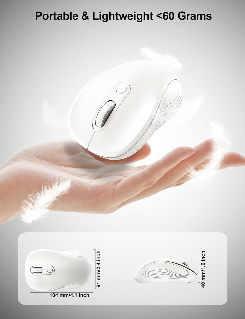 Trueque Wireless Mouse for Laptop, 2.4GHz Ergonomic Computer Mouse with Back & Forward Buttons, 3-Level DPI, 6 Buttons, Optical USB Cordless Mice for Windows Chromebook MacBook PC (Pure White)