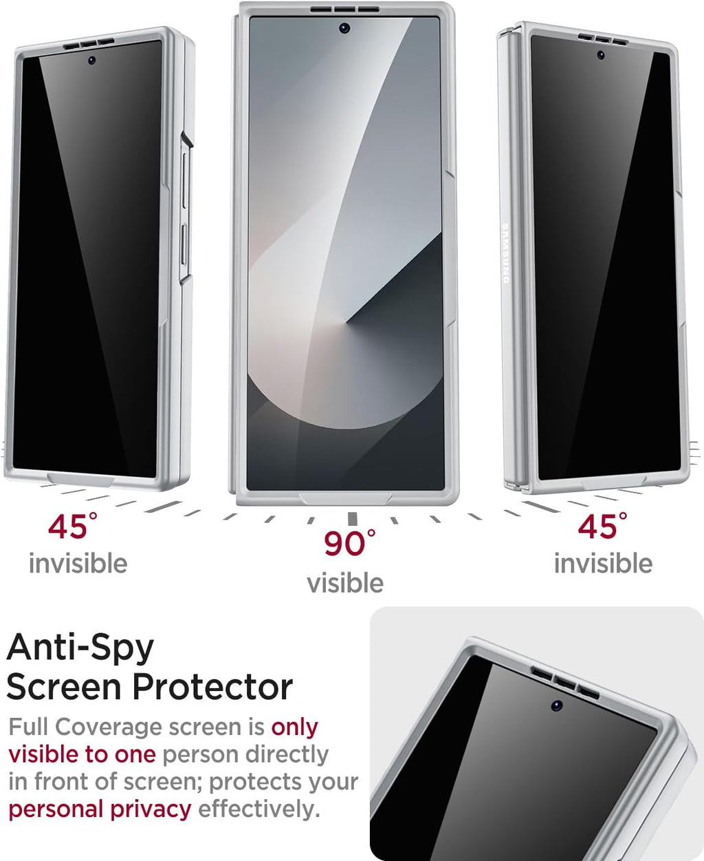 Miimall for Galaxy Z Fold 6 Case with S Pen Holder Slot [Military Grade Drop] [Built-in Privacy Screen & Invisible Kickstand] Slim Thin Protective Phone Case for Galaxy Z Fold 6 5G Cover Silver