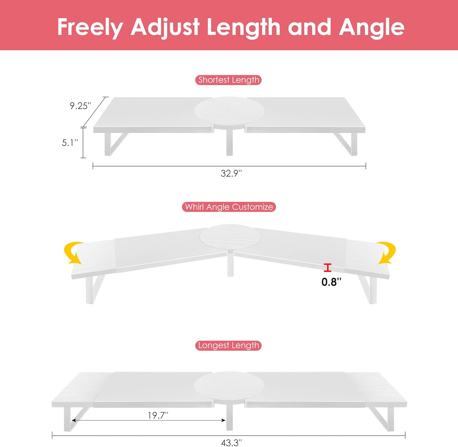 Dual-Monitor-Riser-Stand-For-Desk, Large Monitor Stand Riser For 2 Monitors With Adjustable Length Angle, Double Computer Riser For Desktop Organizer, Monitor Shelf Riser