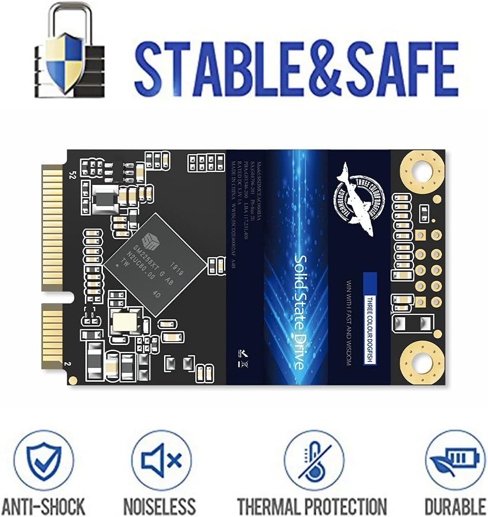 Dogfish mSATA SSD 128GB 3D NAND TLC SATA III 6 Gb/s, mSATA (30x50.9mm) Internal Solid State Drive - Compatible with Desktop PC Laptop - (MSATA 128GB)