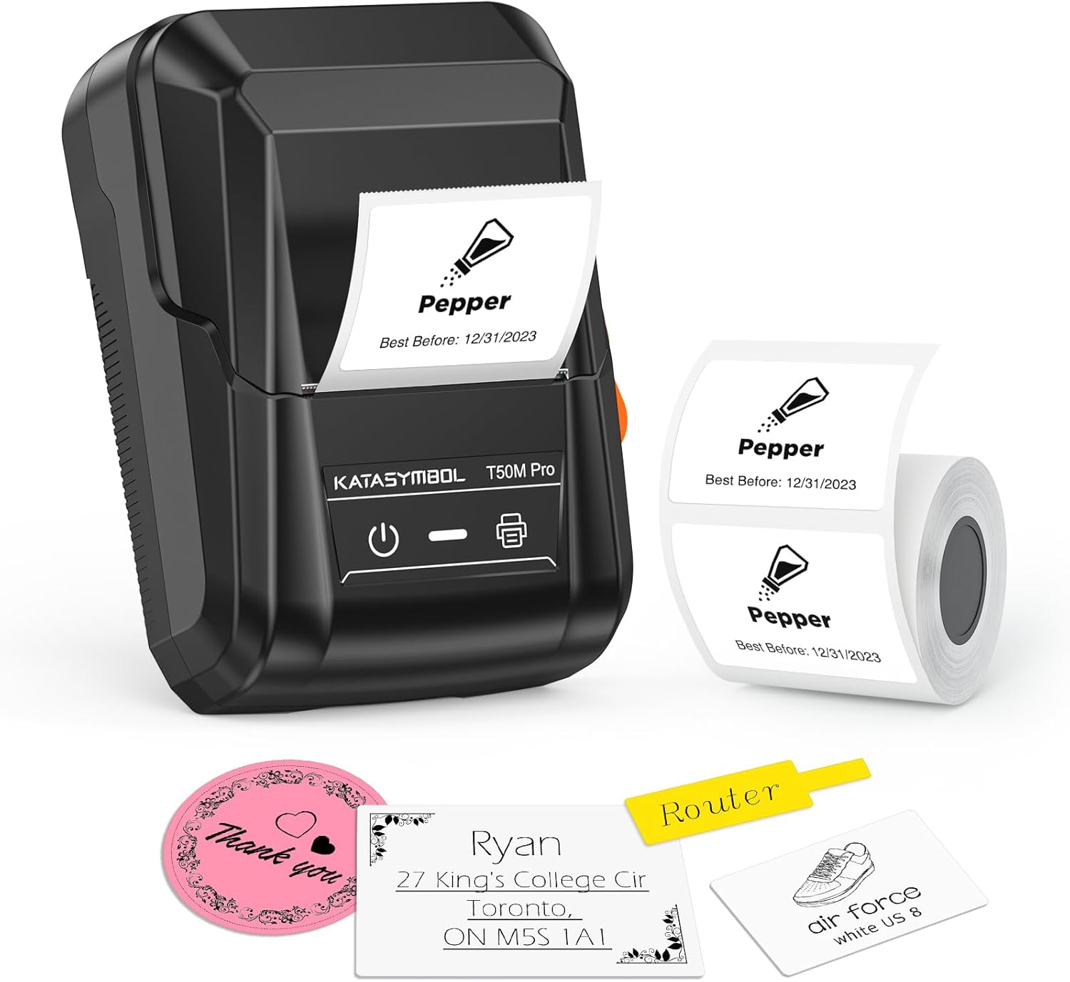 SUPVAN T50M Pro Bluetooth Label Maker Machine with Tape, Wide Waterproof Label, Versatile App with 40 Fonts and 650+ Icons, Inkless Labeler for Home, Kitchen, School, Office Organization, Black