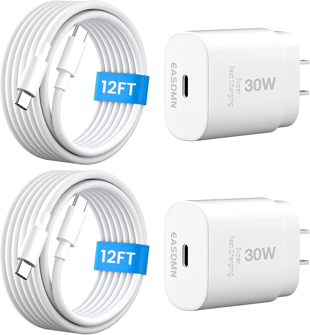 30W USB C i Phone 16 15 Charger Fast Charging, 2PACK Wall Charger for iPhone 16 15 Pro Max Charger Cord 12FT Fast Type C Charger Block for iPhone 16/16 Pro/15 Plus/15 Pro/15 Pro Max, iPad Pro/Air/Mini