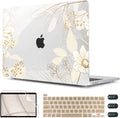 CISSOOK Compatible with M2 MacBook Pro 13 Inch Case 2025-2020 Release M1 M2 A2338 A2289 A2251, Plastic Hard Shell Case & Keyboard Cover for MacBook Pro 13 with Touch Bar, Golden Flowers