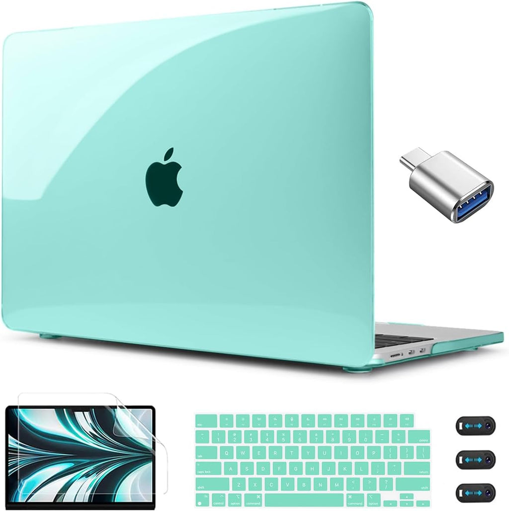 CISSOOK Compatible with MacBook Air 13.6 inch Case 2022 2024 2025 Release A2681 A3113 A3240, Plastic Hard Shell Case with USB Adapter for MacBook Air 13 inch M2 M3 M4 Chip, Clear Green